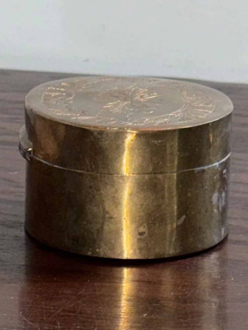 Vintage Indian Brass Oval Trinket Box With Engraved Floral Design